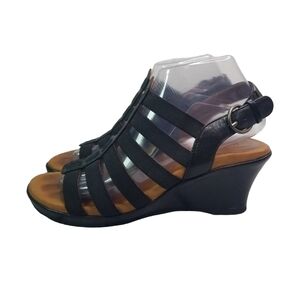 Gentle Souls stretch black wedge gladiator sandals